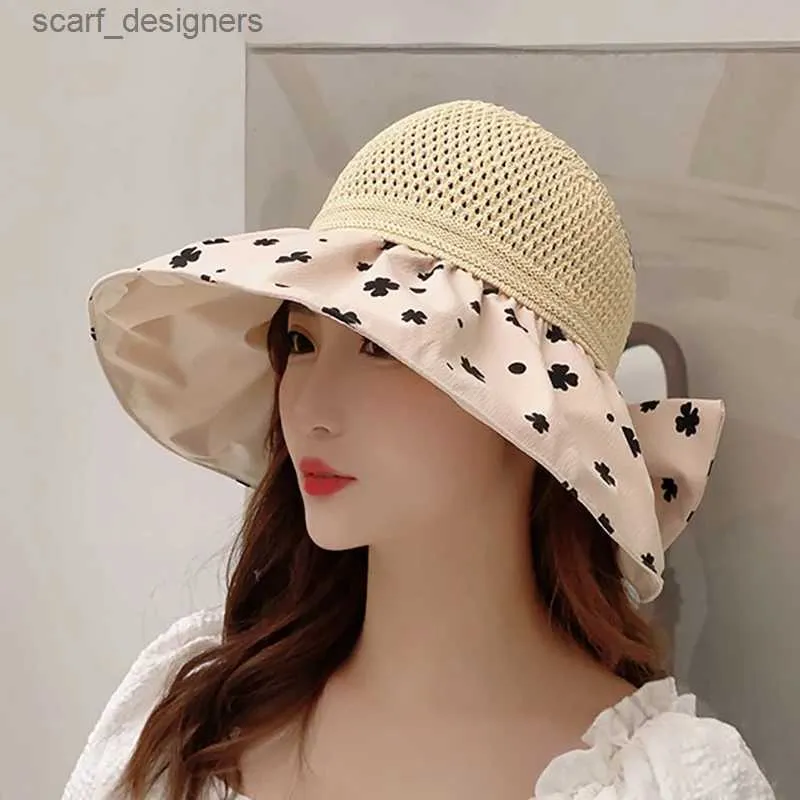 Wide Brim Hats Bucket Hats Summer Shell Sunshade Foldable Hats Women Outdoor Beach Soft Wide Brim Bucket Caps UV Protection Dual Use Hair Hoop Sun Hats Y240409