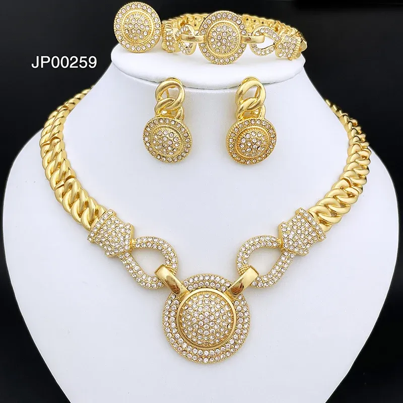 Elegant 18K Gold Plated Jewelry Set: Round Necklace, Earrings