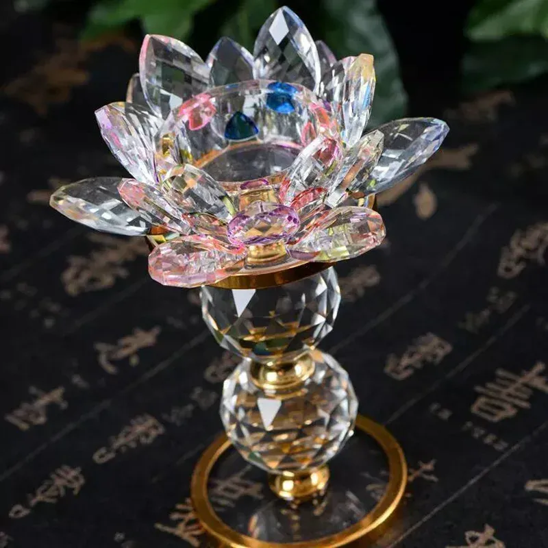 High-footed crystal lotus candlestick butter lamp base wedding supplies crystal ornaments lotus Buddhist supplies