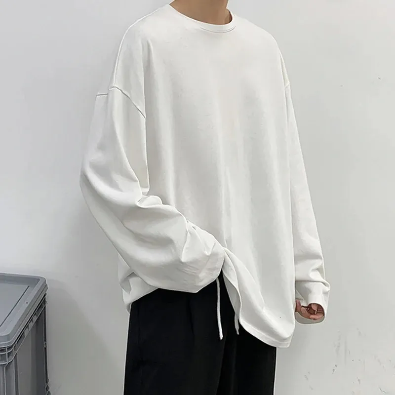 Loose Sweatshirts Men Solid T Shirt Neutral Streetwear Fashion Women Korean Clothes Cotton Pullover Long Sleeve Tshirts Man 240401