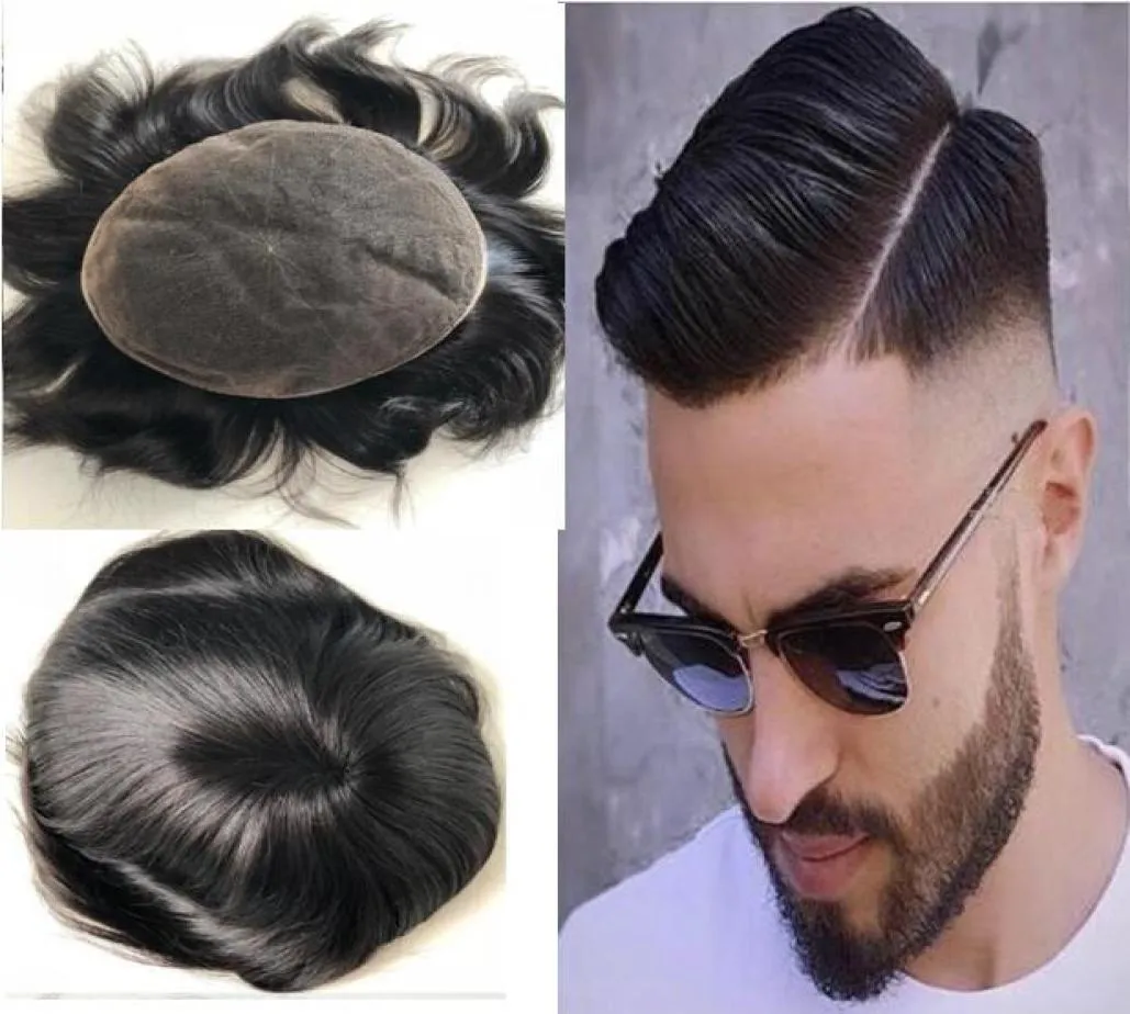 اللون الأسود الطبيعي 1B الباروكة الدانتيل للرجال الأسود Toupee Mens Lace Gockets Hair Presentive Virgin Malayshian Hairpieces 7708583