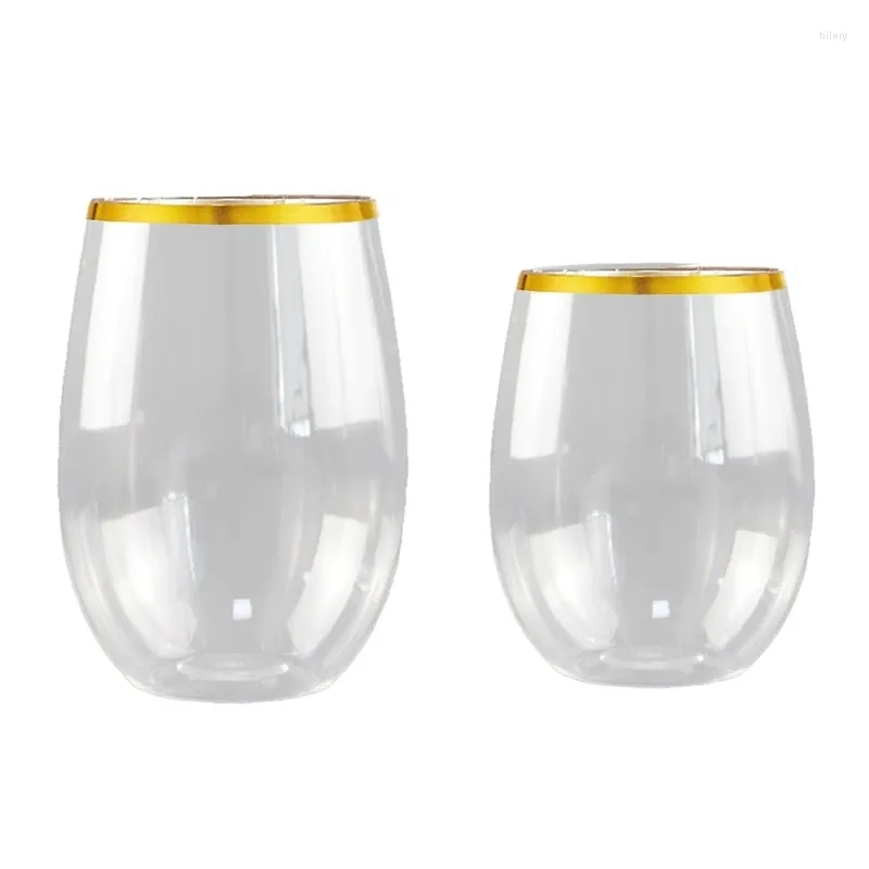 Engångskoppar sugrör l69a 12/16oz Stamlösa vinglasögonplast cocktailglas kopp bröllop