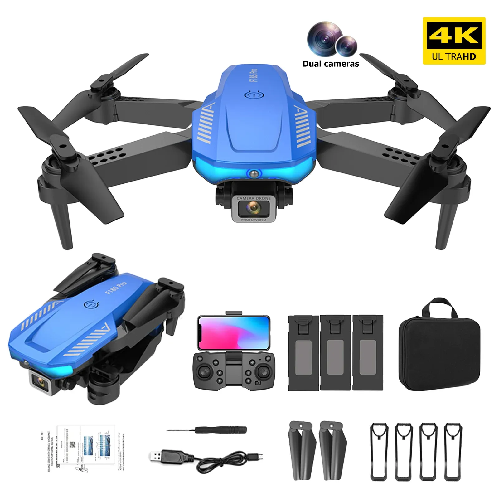 Drony LS/RC F185 Pro RC Dron 4K HD Camera WiFi FPV Wysokość Hold quadcopter One Key Key Start Regulacja Gestu Gestu RC Dron