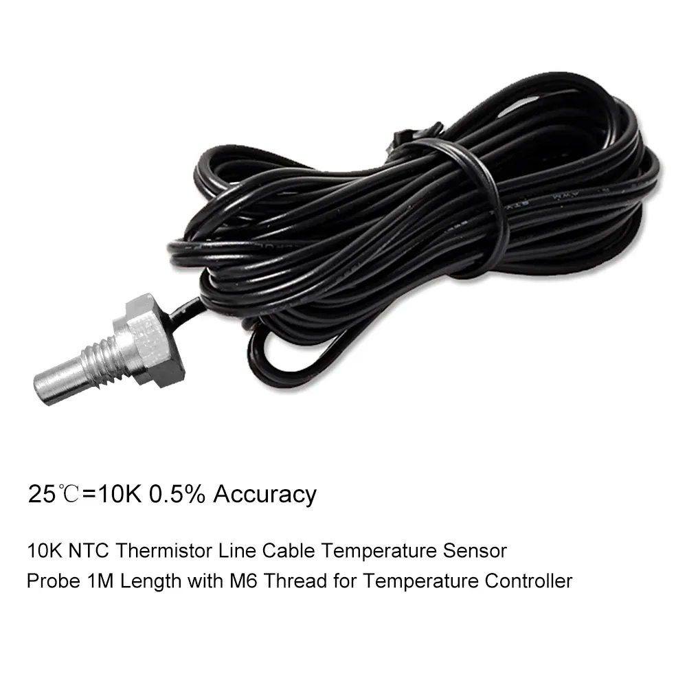 10K NTCサーミスタラインケーブル温度センサープローブ温度コントローラー用のM6スレッド付き1mの長さ