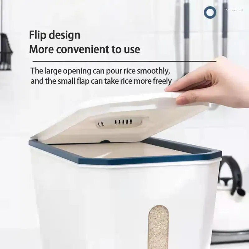 Storage Bottles Rice Bucket Moistureproof Pressing Automatic Thickened Household Cereal Dispenser Grain Sealed Jar Insect Proof Measuring
