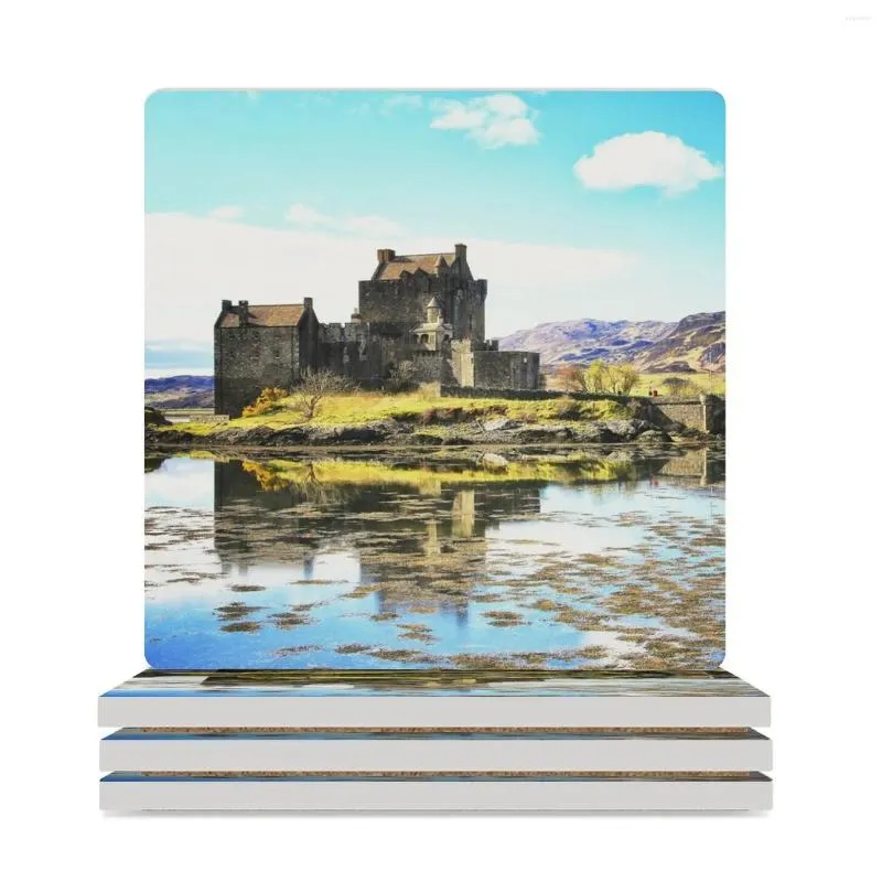 Table Mats Eilean Donan Castle Ceramic Coasters (Square) For Coffee Mugs White Slate