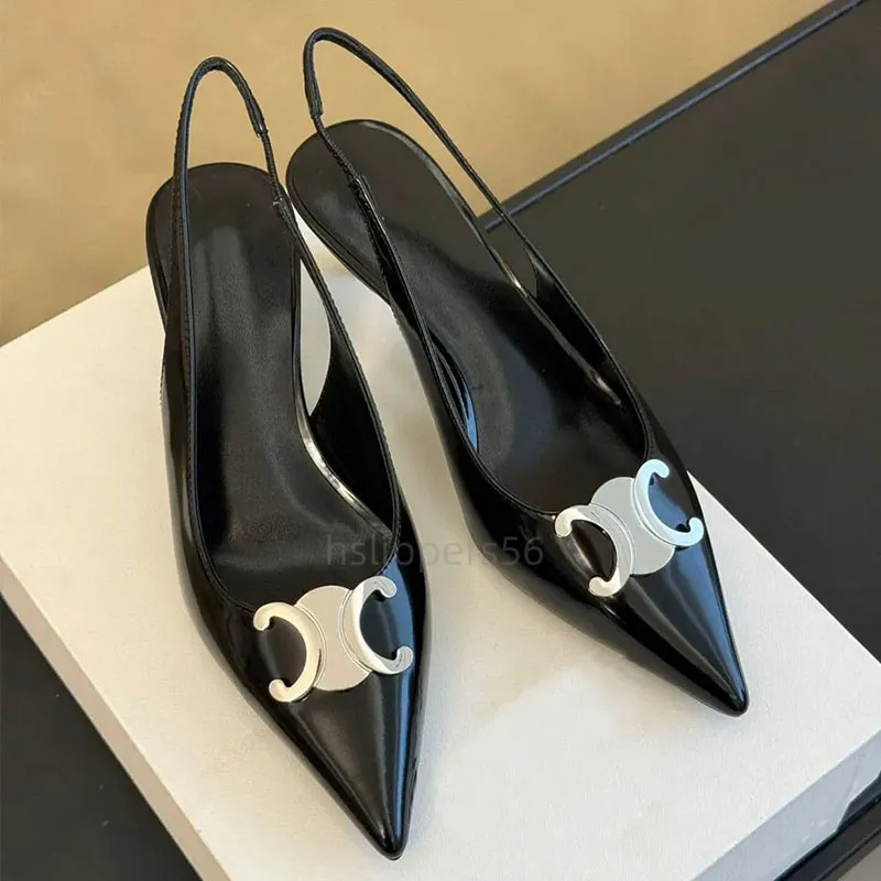 Designer Luxe mode klassieke kraag terug sandalen Hoge hiel leerzool puntige dunne hoge hiel middelste hiel dames feestkantoor schoenen fabrieksschoenen