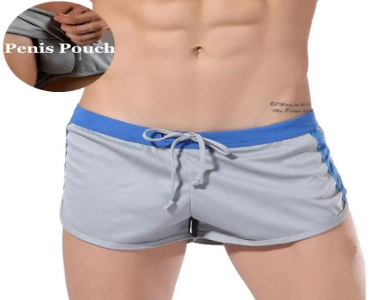 Mesh Running Shorts Men Penis Torebka Shorts Mężczyźni luźne kieszeń letni dom wolny sport szybki sucha seksowna bokser