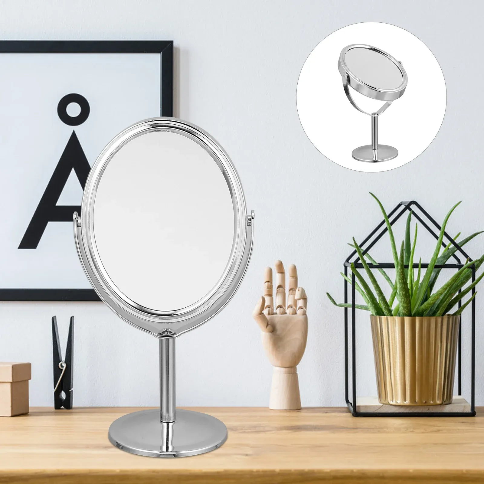 Desktop Vanity Mirror Dresser förstoring Glasögon Tablett TABLEBED Roterabel Makeup Hand