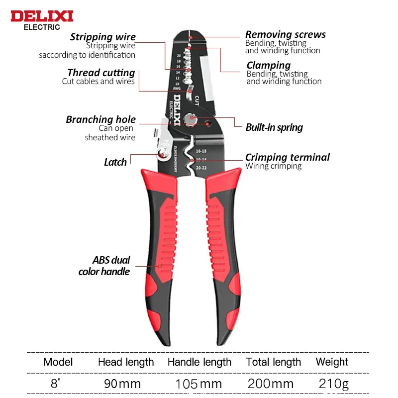 Delixi Electric Wire Strippers and Futters and Crimp Opening Tang Strippers Cutting Tools