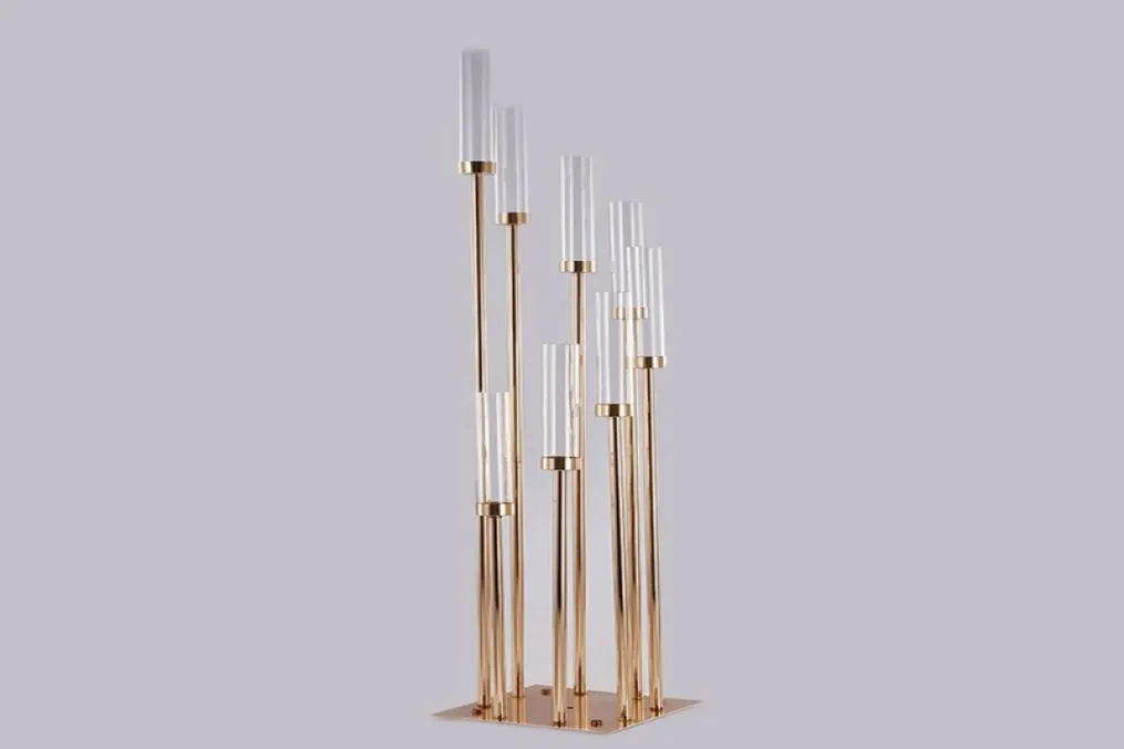 Stick da sposta di matrimonio 12 teste Candelabra corridoio per matrimoni oro Centrotavola da tavolo per eventi alti per gli stand di nozze MMA1265811818