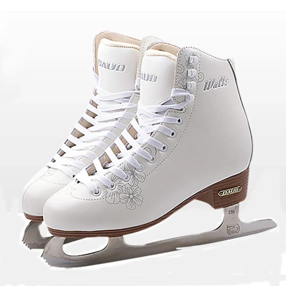أحذية رياضية أطفال احترافية جلدية حقيقية دافئة دافئة ثخنة من الجليد أحذية الجليد مع شفرة الجليد PVC مقاوم للماء أبيض