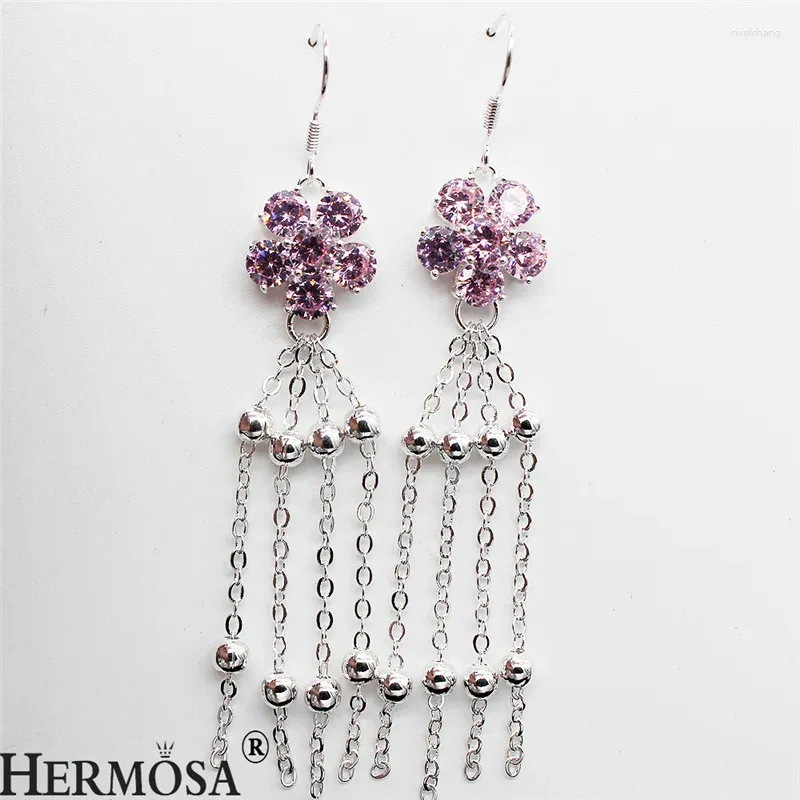 Boucles d'oreilles en peluche Hermosa Fashion Pink Five Flower High Quality Drop pour femmes bijoux