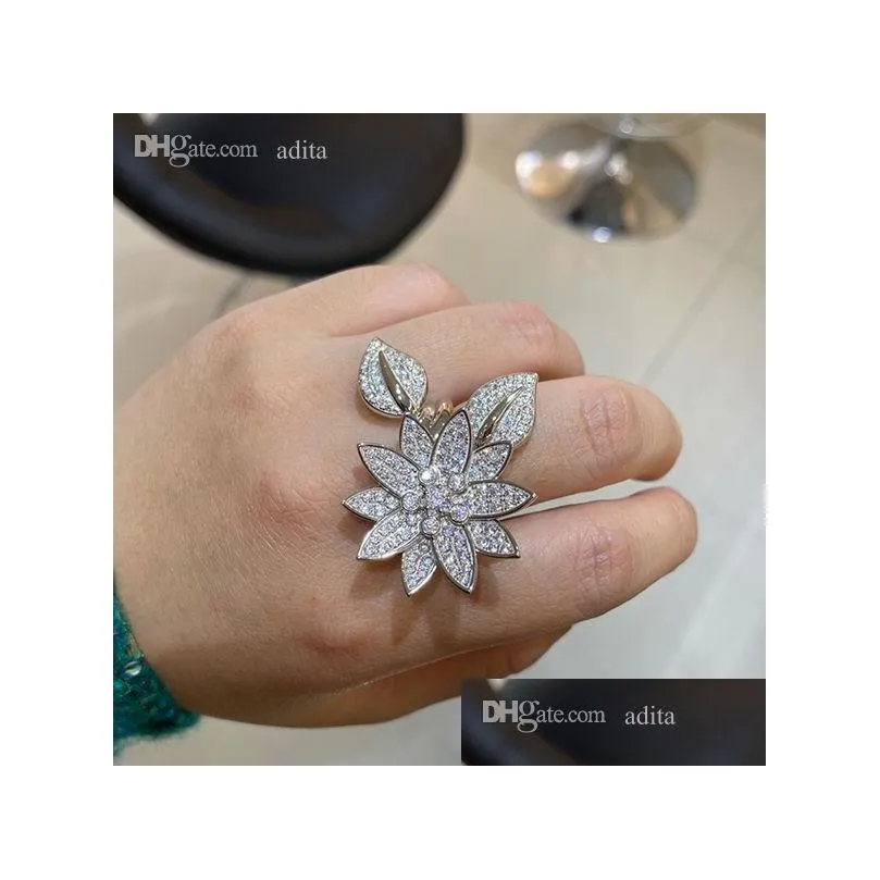 Band Rings Four Leaf Clover Ring Natural Shell Gemstone 925 Sier For Woman Designer T0P Highest Counter Advanced Materials Classic S Dhrdd