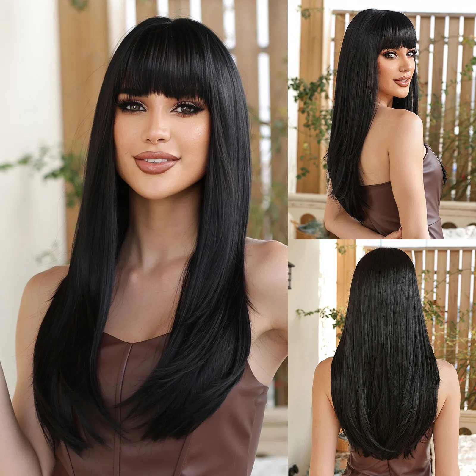 Long Straight Layered Human Hair Wig Lightweight Daily Party Use Amazon.com : Nuxovin Long Straight Layers Ombre Grey Real  main image 2
