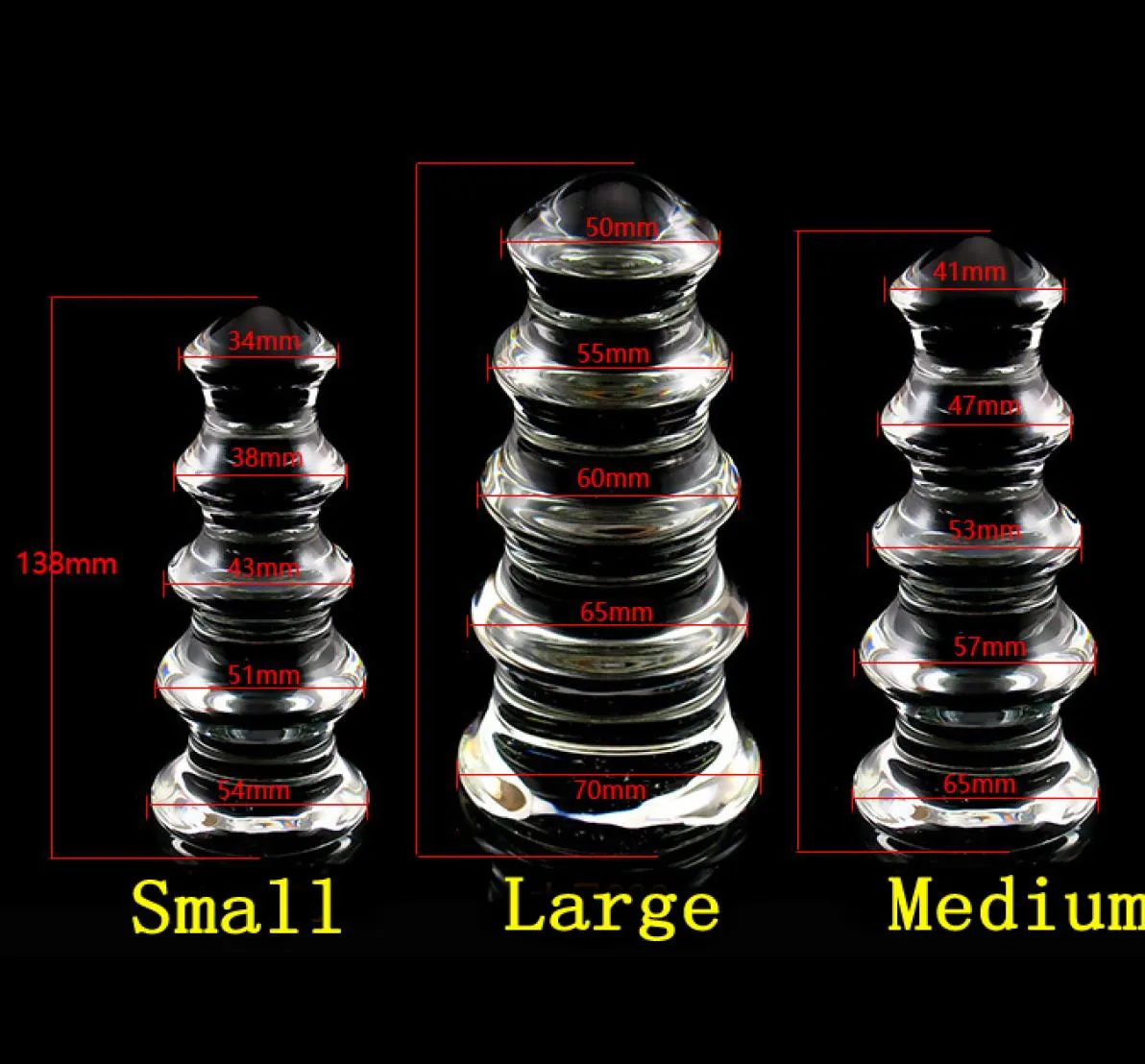 Pagoda Type Clear Glass Anal Beads Butt Plug G Spot Anus Dilator Stimulator Dildo Big Large Anal Plugs Buttplug3 Size Choose Y1901695624