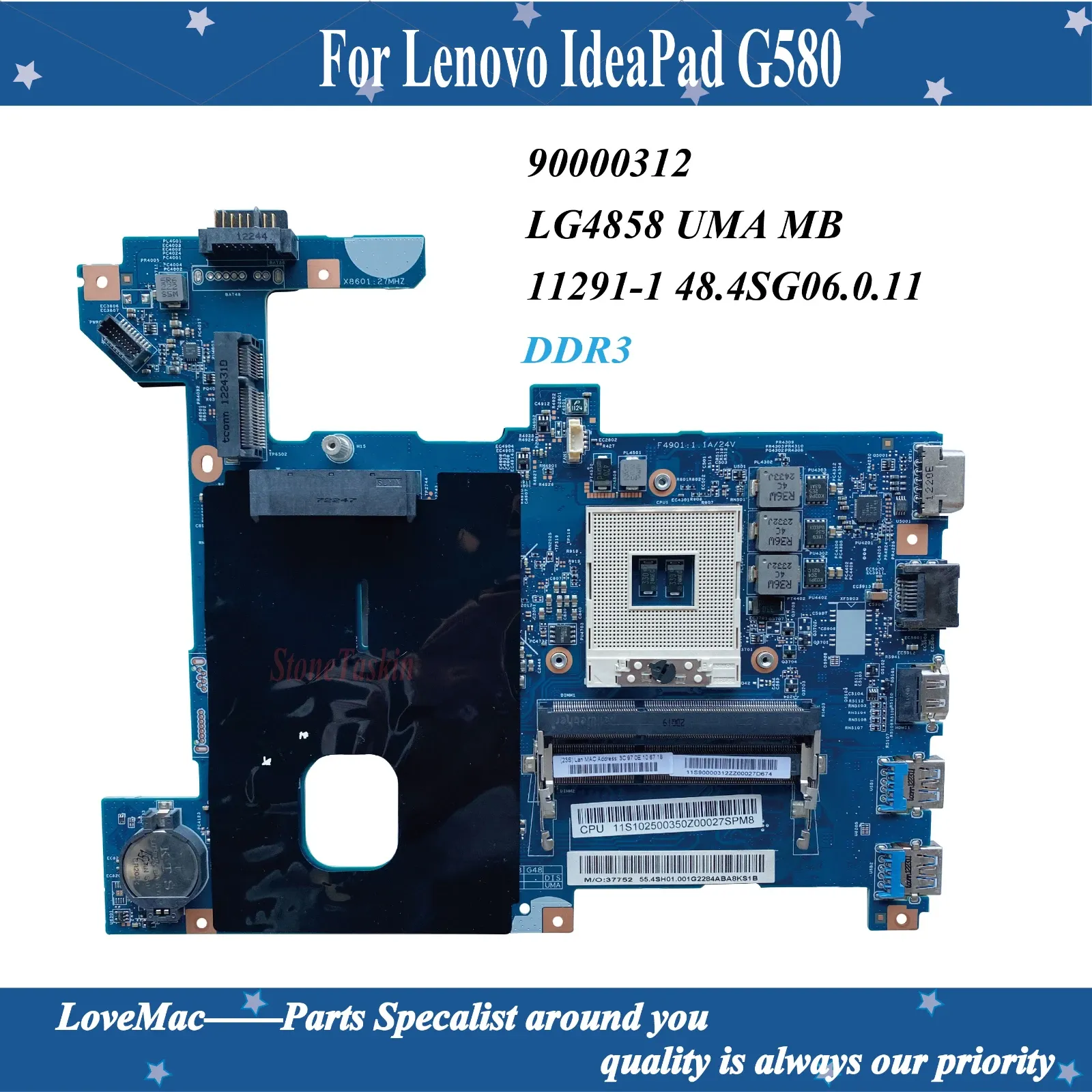 Moderkort Högkvalitativt FRU 90000312 för Lenovo IdeaPad G580 Laptop Motherboard LG4858 48.4SG06.011 HM76 PGA989 DDR3 100% Testad