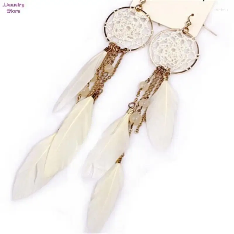 Kolczyki Dangle Fashion Biżuteria Buhemia Pióro koraliki długie design Dream Catcher Drop for Women