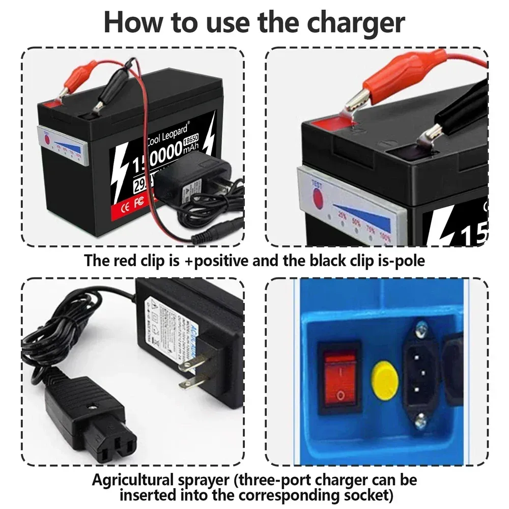 12/24 / 29.4V 150AH 18650 Batterie au lithium avec affichage Light BMS intégré pour pulvérisateurs Scooter Electric Scooter Batterie