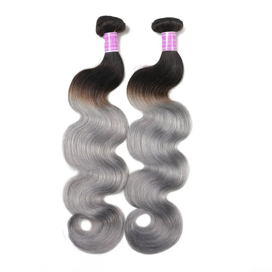 Nuova nonna ombre Grey Grey Brasiliana Body Wave Hair Bundle 3/4 PC 1B Silver Grey Silver Grey 2 Tone Ombre Human Virgin Hair Wavy Weaves