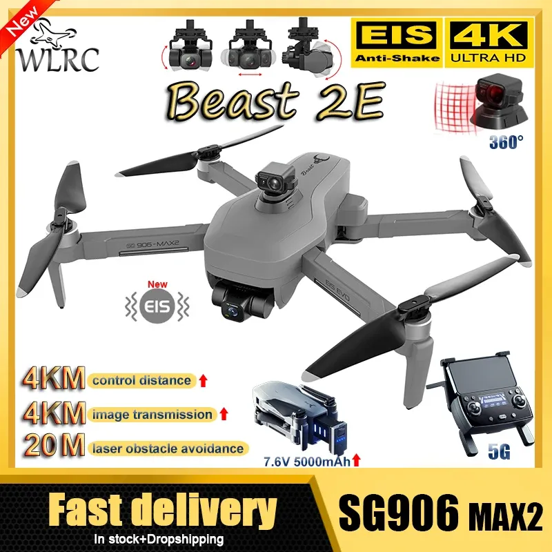 DRONES NOWY SG906 MAX2 EIS DRONE ANTISHAKE 4K PROFESJONALNA KAMERA HD 360 ° Laserowa Przeszkoda 5G WiFi FPV 4KM Zdalnie Sterowany Quadco