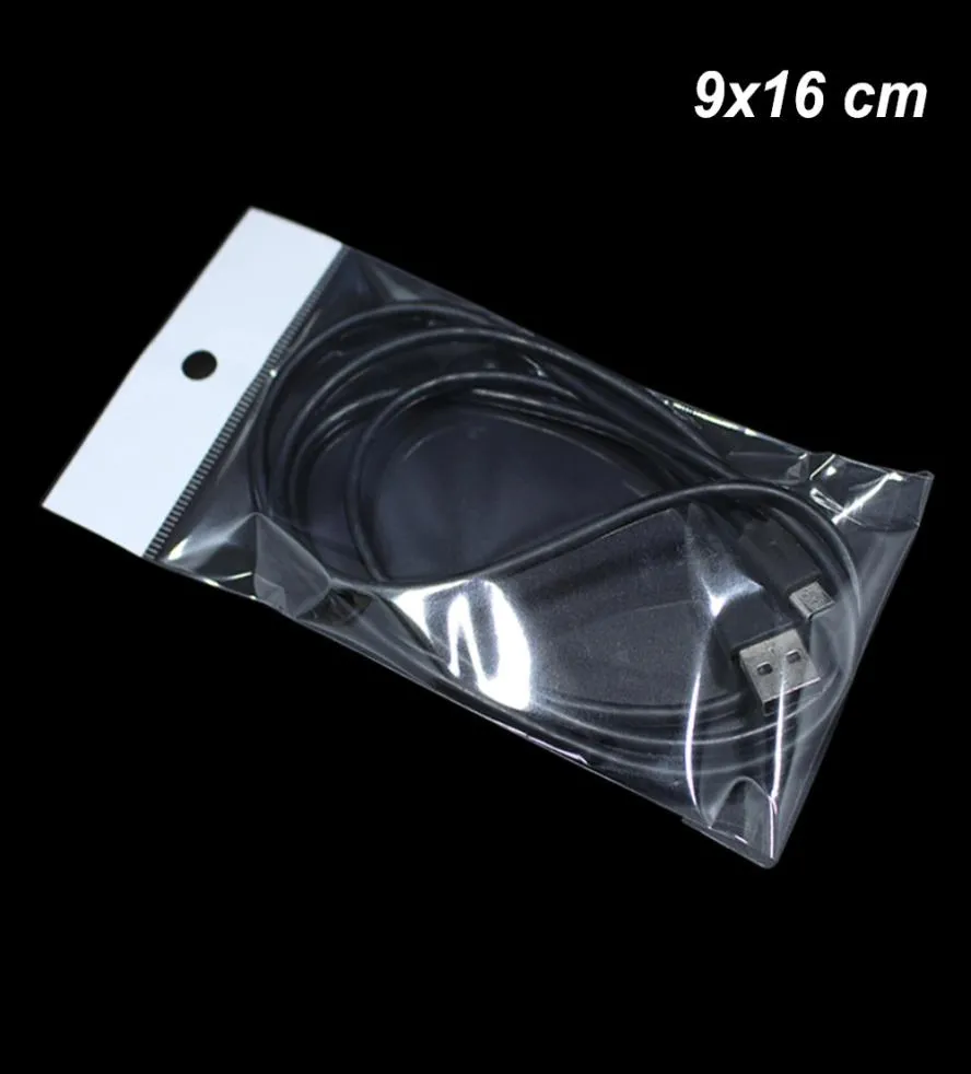 9x16 cm Opp Poly PLACLE Clear Autoadhesivo Adornos de joyería Puques de joyería con agujero colgante Bolsa de poli de almacenamiento auto sellable para E1938964