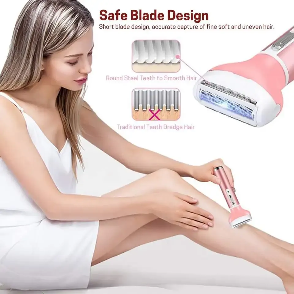 Kemei 4in1 Lady Shaver Legs Facial Body Women Electric Shaver Eyebrow Trimmer Bikini Nose Ear Trimmer Hårborttagning