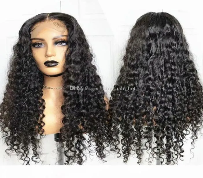 Curly 5x5 Silk Top Lace Fechamento Human Hair Wigs para mulheres negras Brasileiras 13x6 perucas de renda 150 180 Densidade Remy Hair Wig47791759