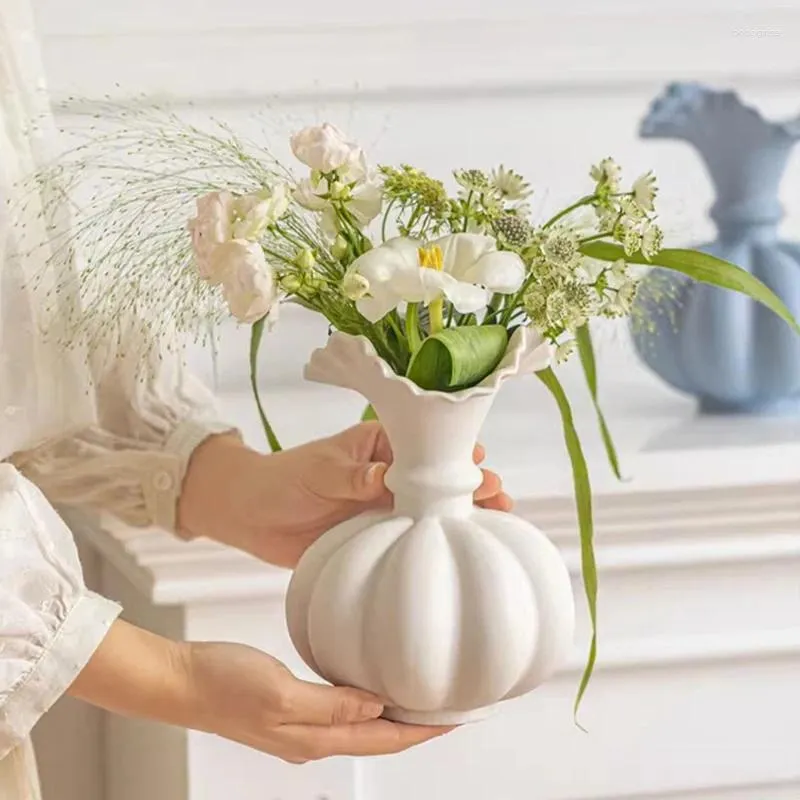 Vaser vit keramisk blommor vas fast färg pumpa form prydnader matttabell vardagsrum container hem dekoration gåva