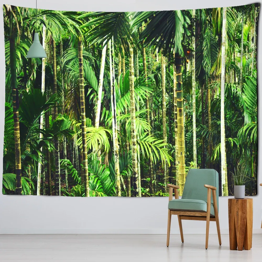 Palm PAULOWNIA BAMBUSKOGA Vägg Hängande landskapsmålning TAPESTRY Vardagsrum Ins Simple Bakgrund Tygdekor