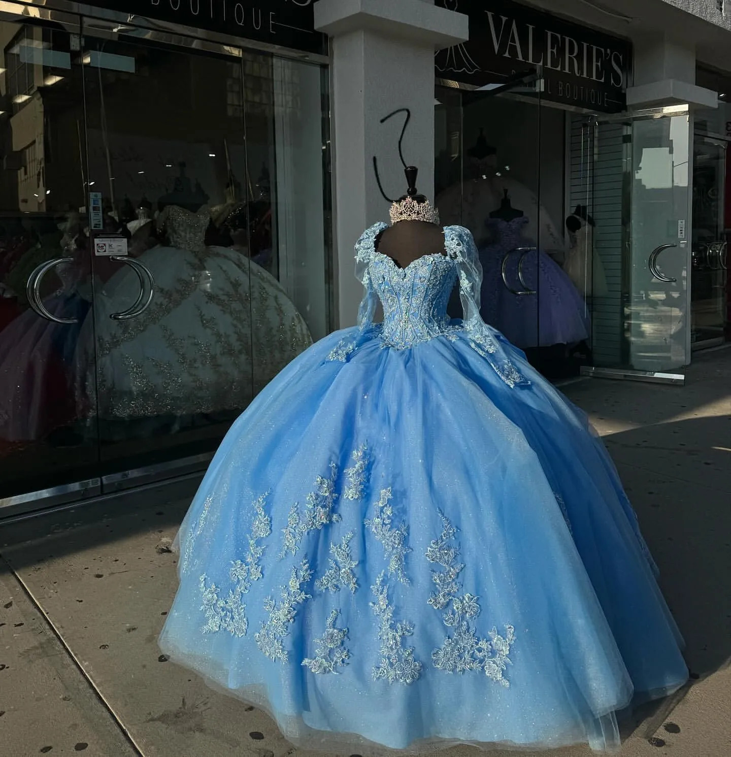 Quince Dress And Court Baby Blue Baby Blue Lace Ball Gown Dress With Beaded  Appliqu And Court