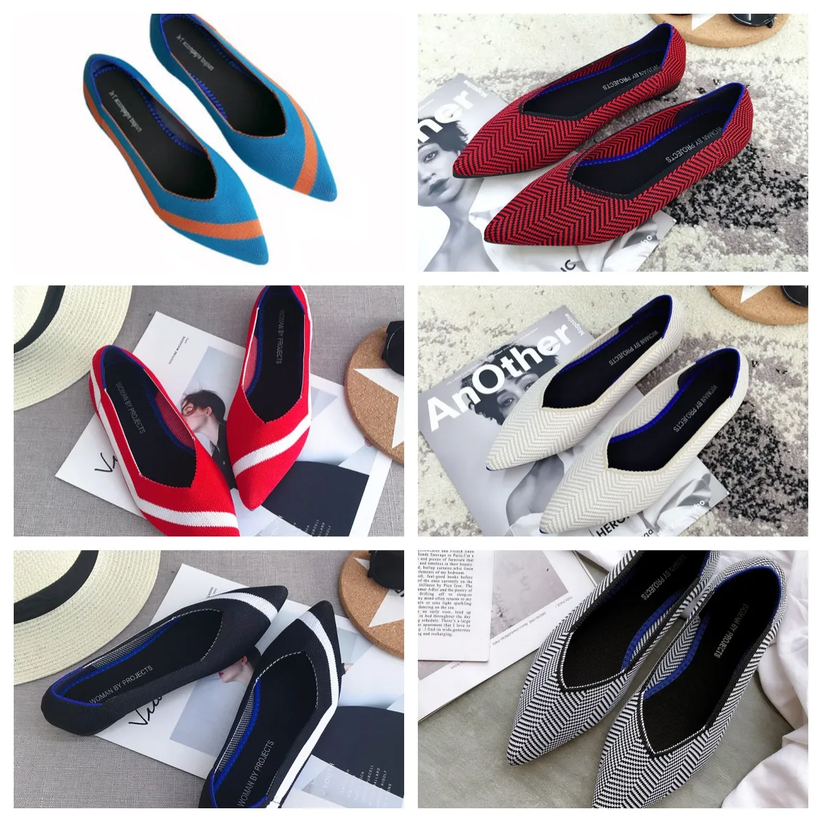 2024 New Luxury Flat bottomed pointed ballet black white lack soft soled knitted maternity womens boat shoe casual and comfortable
