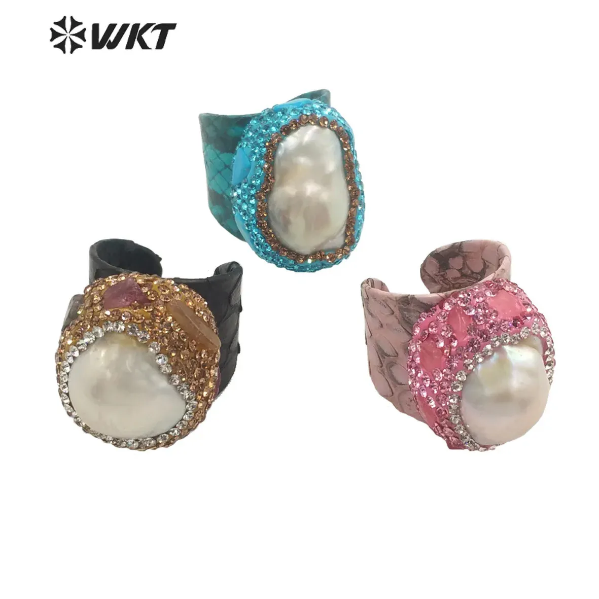 WT-MPR066 WKT Gothic Style Baroque Pearl Rhinestoned 18K Gold Plated Good Quality Women Party Ring Accessories 240403