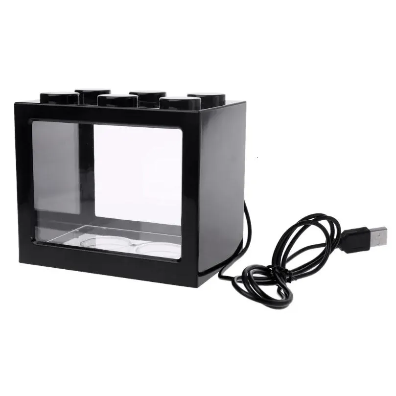 Decoraties USB Mini Aquarium Fish Tank met LED -lamp Licht Betta Fighting Cilinder Decoratie 230705 Drop levering Home Garden Pet Dhgns