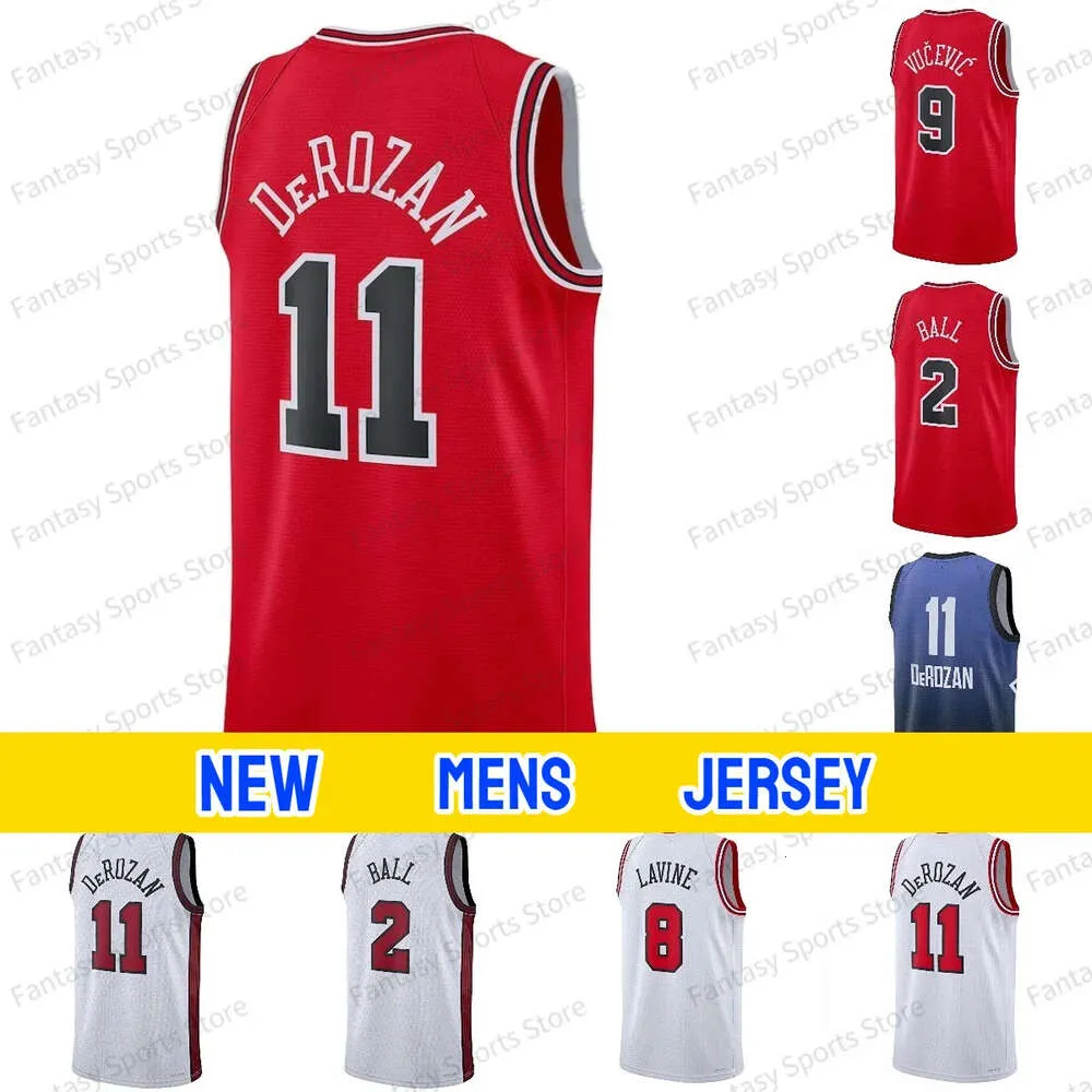 Nya DeMar DeRozan Jerseys 2 Lonzo Ball Nikola Vucevic Zach Lavine Dosunmu White Red ED Basketballtröjor Mens Mens Mens