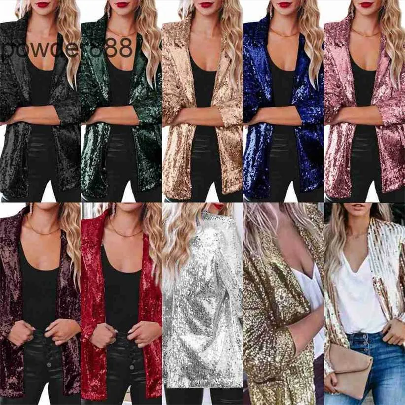 Casual Sequin Top Long Sleeved Pending Lapel elegant och fashionabla liten kostymjacka