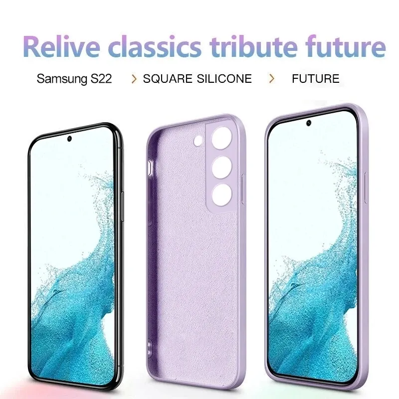Étui en silicone liquide carré pour Samsung Galaxy S23 Plus Ultra 360 Protective Soft Fabric Téléphone arrière S22 23 S23ultra Armure