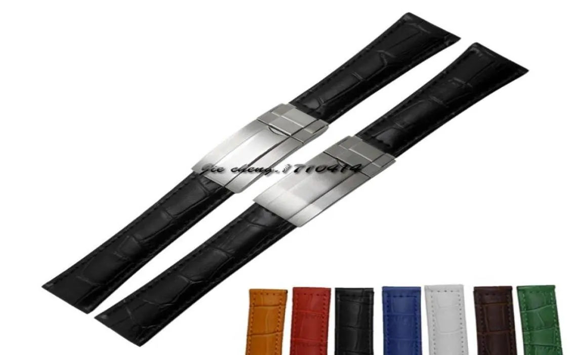 JAWODER Watch Band 20mm Brown Green Blue Black Yellow White Red Crocodile Lines Genuine Leather Strap Deployment Buckle for 1166104384597