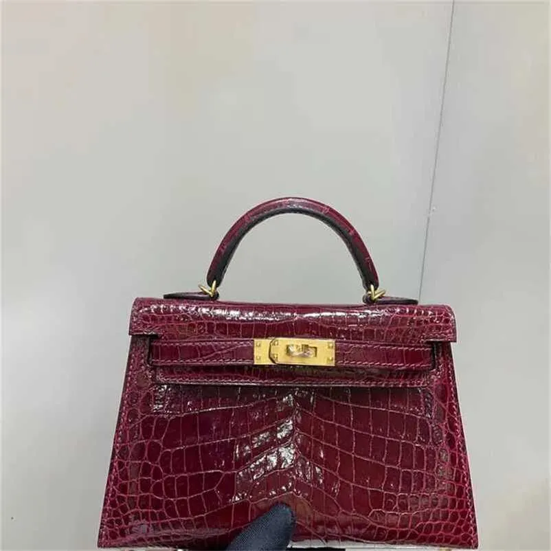 Handbag Crocodile Leather 7A Quality Genuine Handswen Bags Sewn 20cm real size with burgundy4TQL