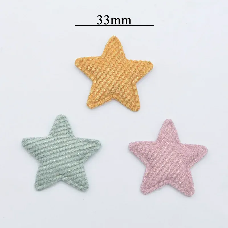 50pcs/Los 33 mm gepolstertes Glitzer Stoffstern Applikationen für DIY Hut Handschuhe Kleidung Leggings Stoffnähen Kopfbedeckungsdekorte Patches