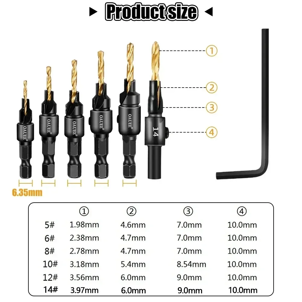 5pcs Bit de perceuse conique contre-contre-bit