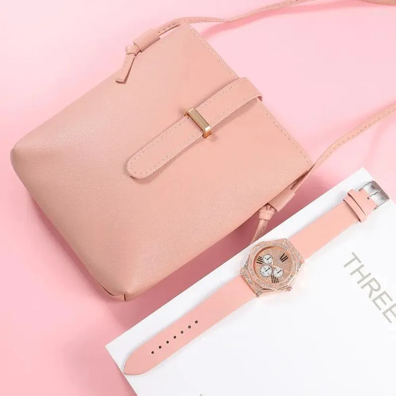 Montre-bracelettes Femmes simples watch fashion cuir quartz wallet ensemble femelle seau décontractée sac crossbody sac robe horloge montre femme