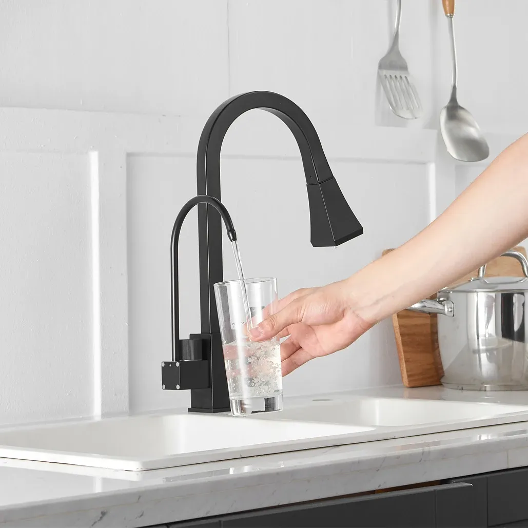Premium Touch Sensor Kitchen Faucet - Black & Brass, Lead-Free, Pull-Out Sprayer, Stainless