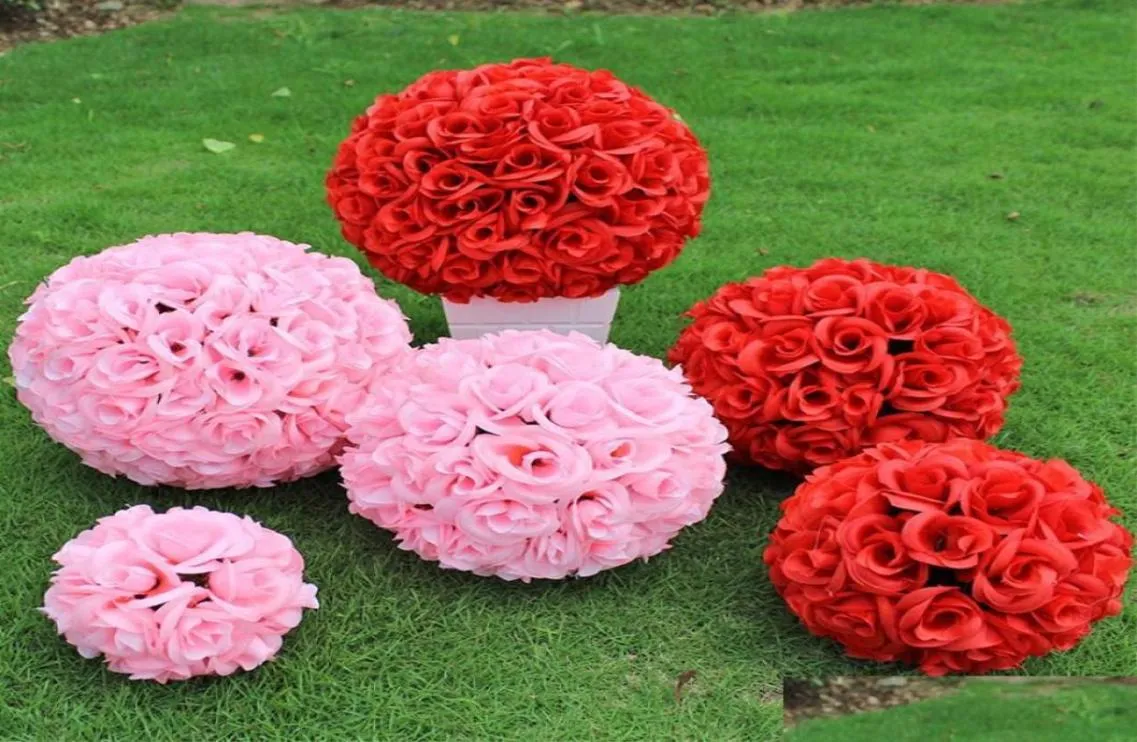 Fleurs décoratives couronnes 15 à 30 cm Encryption artificiel fleur de soie rose baiser balles suspendues balles pour ornements de Noël we6231398