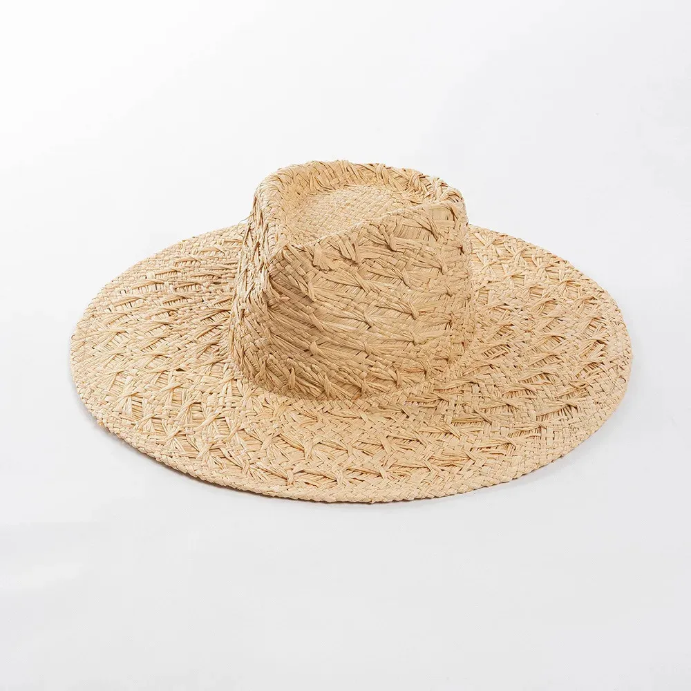 Женская классическая соломенная шляпа Дизайнерские дамы Панама Солнца Шляпа Широкий Брим Федора Пляж Сцене