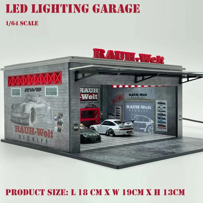 Assemblare la riparazione del rivestimento RWB di DIioma 1/64 LED LED Garage per la stazione di visualizzazione del veicolo