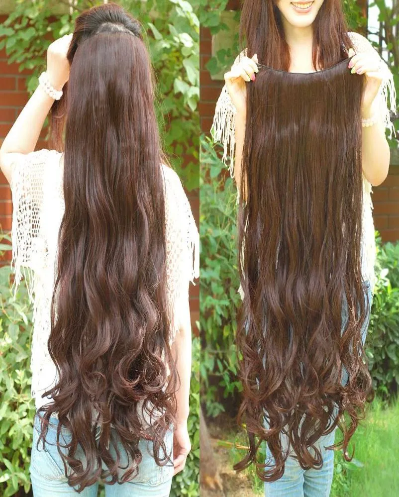 Excellent quality super long clips in hair extensions synthetic hair curly thick 1 piece for full head high quality8119926