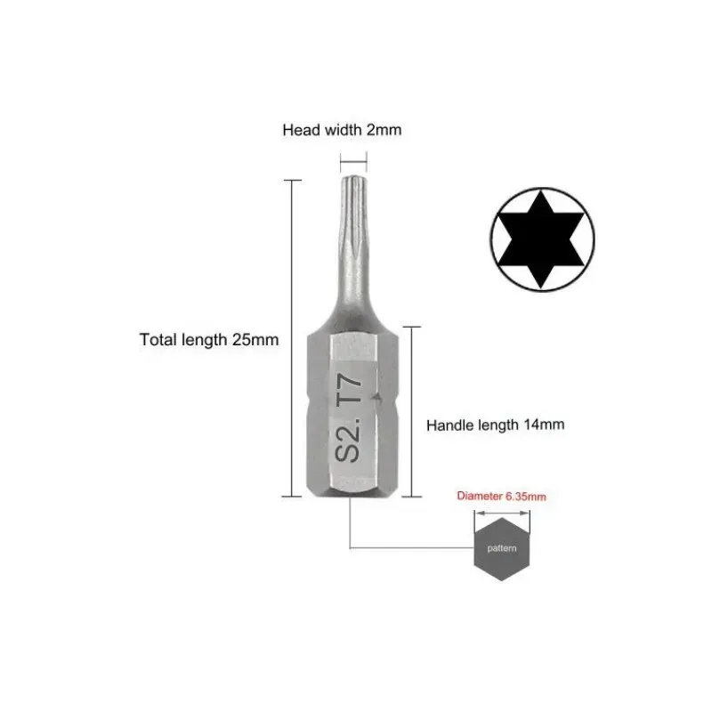 1 pollice T6 T7 T8 T9 T10 T15 Torx Bitto del cacciavite set S2 Acciaio da 1/4 pollice da 6,35 mm Bit di cacciavite elettrico gambo esagonale per utensili elettrici