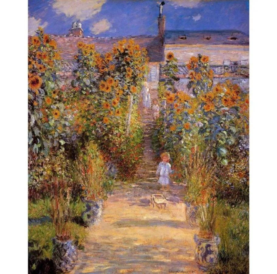 Malarstwo dzieł sztuki autorstwa Claude Monet Monets Garden at Vetheuil Impressionist Canvas Artwork do wystroju pokoju1329817