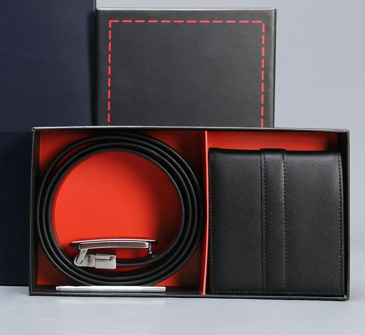 Código 1257 Genuine Leather Men Wallet Belt Set Designer Needle Buckle Man Bolsa curta com porta -cartas Coin Pocket High Quality3543833